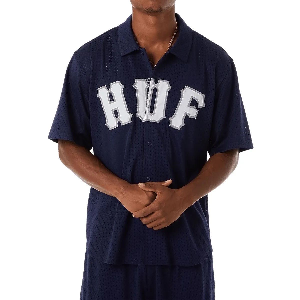 High-Quality Fabric HUF Arch Mesh Button Up Shirt - Navy