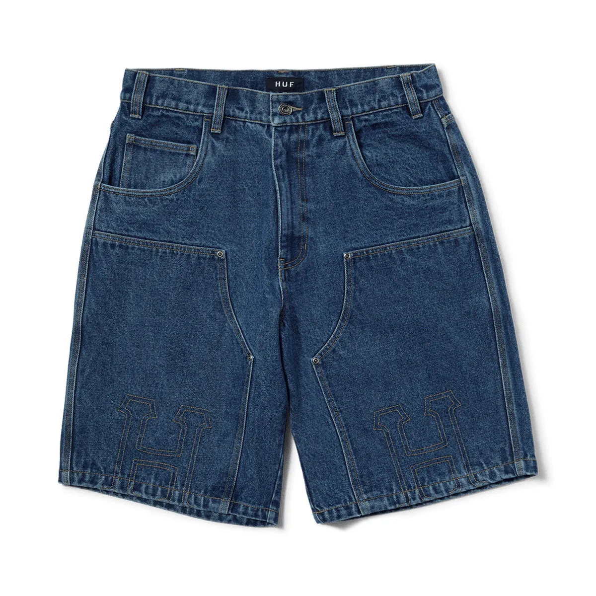 HUF Classic H Double Knee Denim Shorts - Stone Wash Indigo Fresh Look Quick Adjust Fit