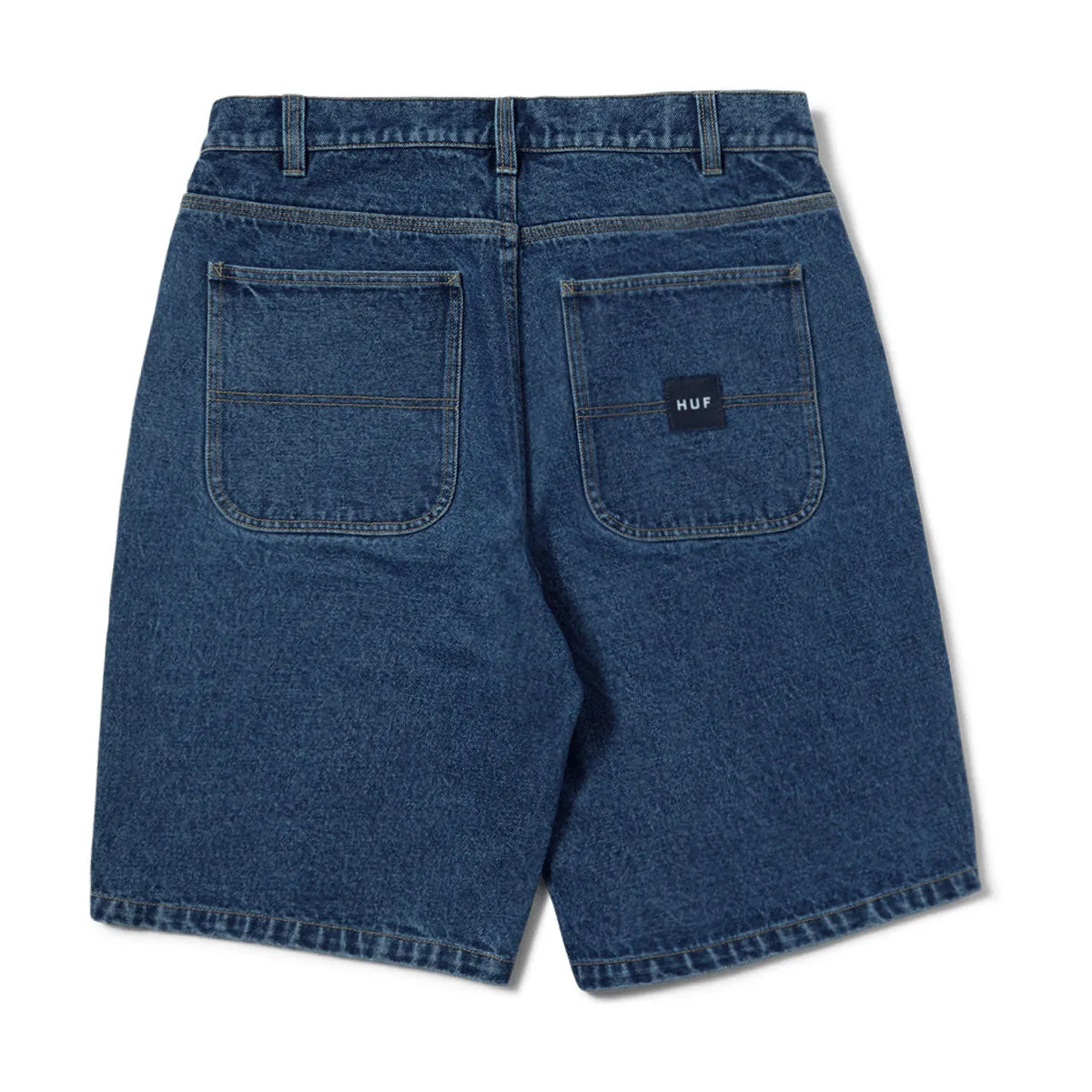 HUF Classic H Double Knee Denim Shorts - Stone Wash Indigo Layered Cuff Design