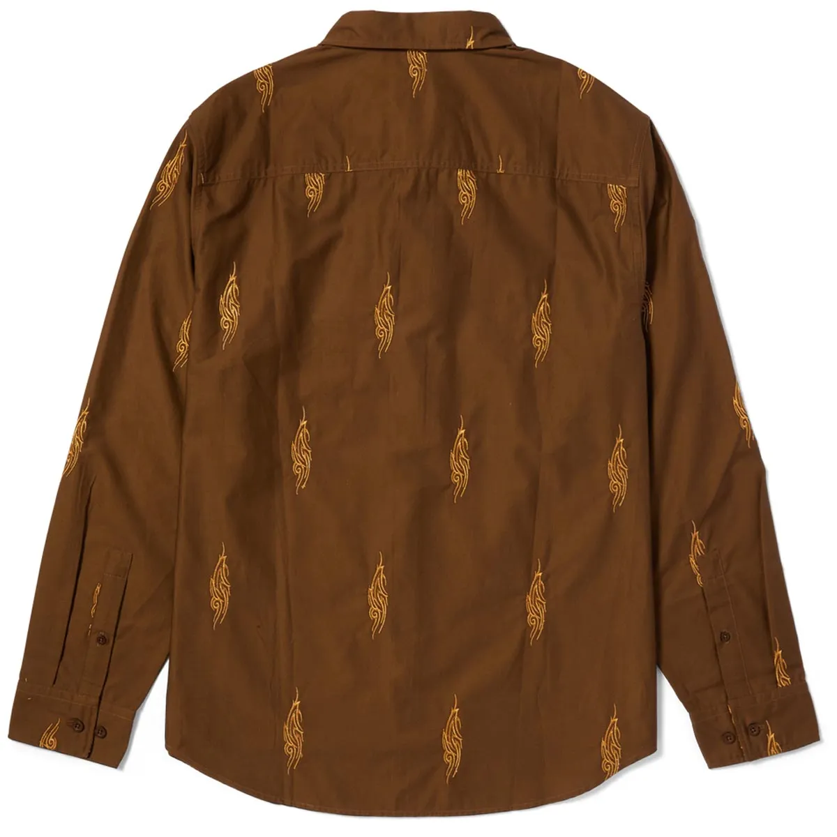 HUF Larkin Embroidered Long Sleeve Work Shirt - Bison Quick-Dry Loose Comfort