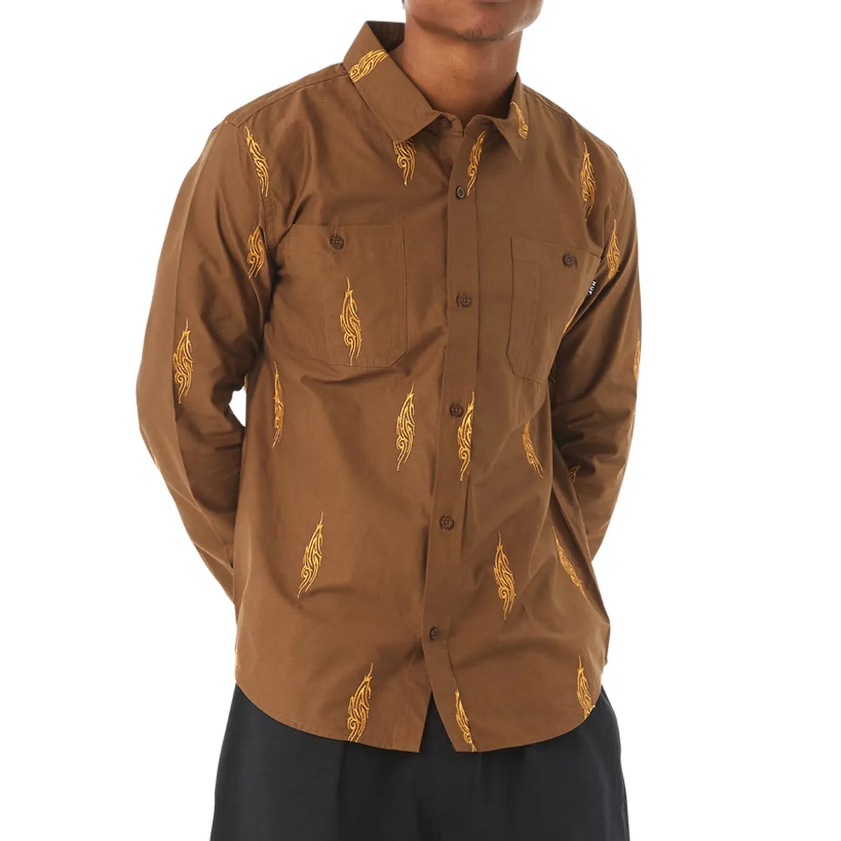 Bold Graphics Durable Fabric HUF Larkin Embroidered Long Sleeve Work Shirt - Bison