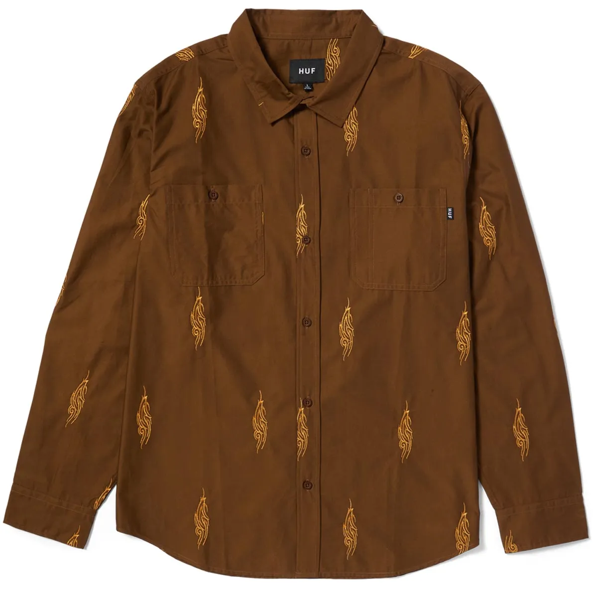 Advanced Moisture Management Pocket Detail HUF Larkin Embroidered Long Sleeve Work Shirt - Bison