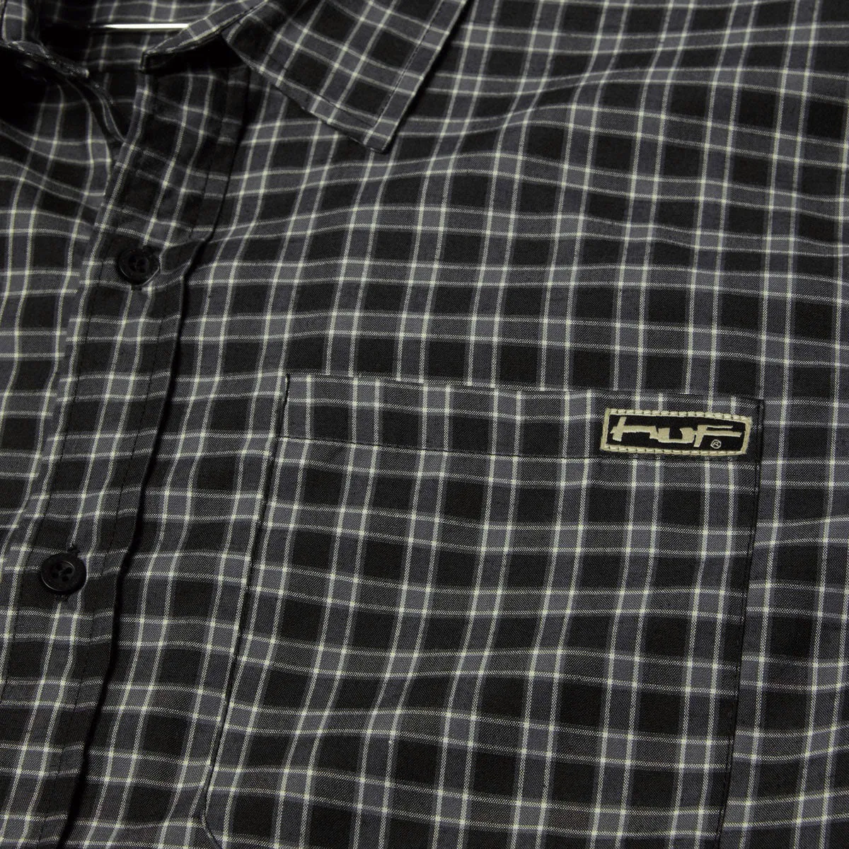 Waffle Weave Bold Print HUF Stretch Micro Plaid Shirt - Black