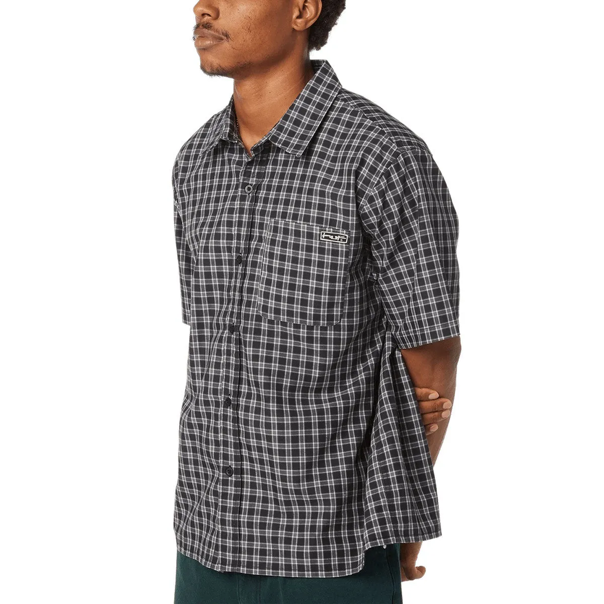 HUF Stretch Micro Plaid Shirt - Black family gathering