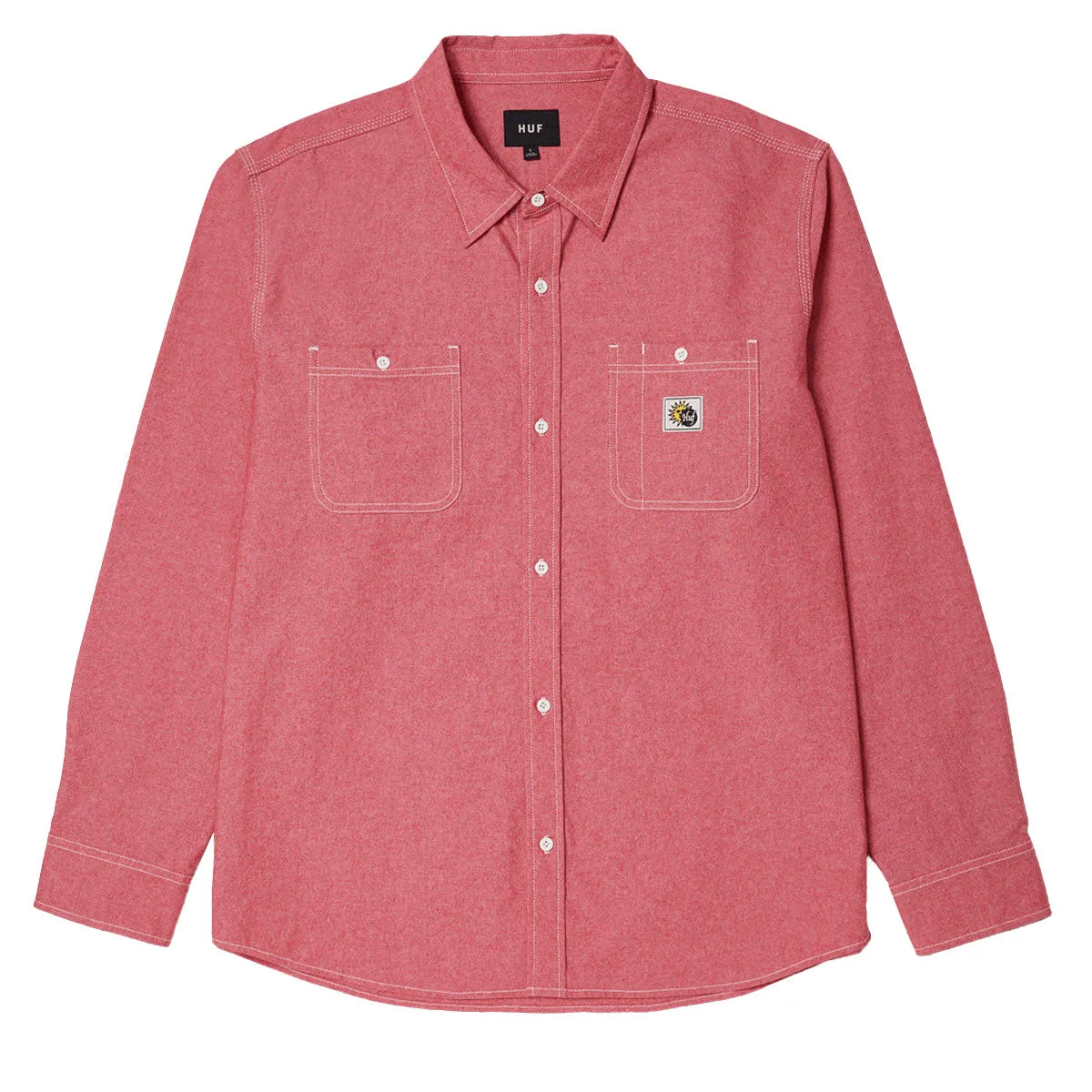 HUF Total Eclipse Chambray Long Sleeve Shirt - Red Anti Pilling Surface Abstract print