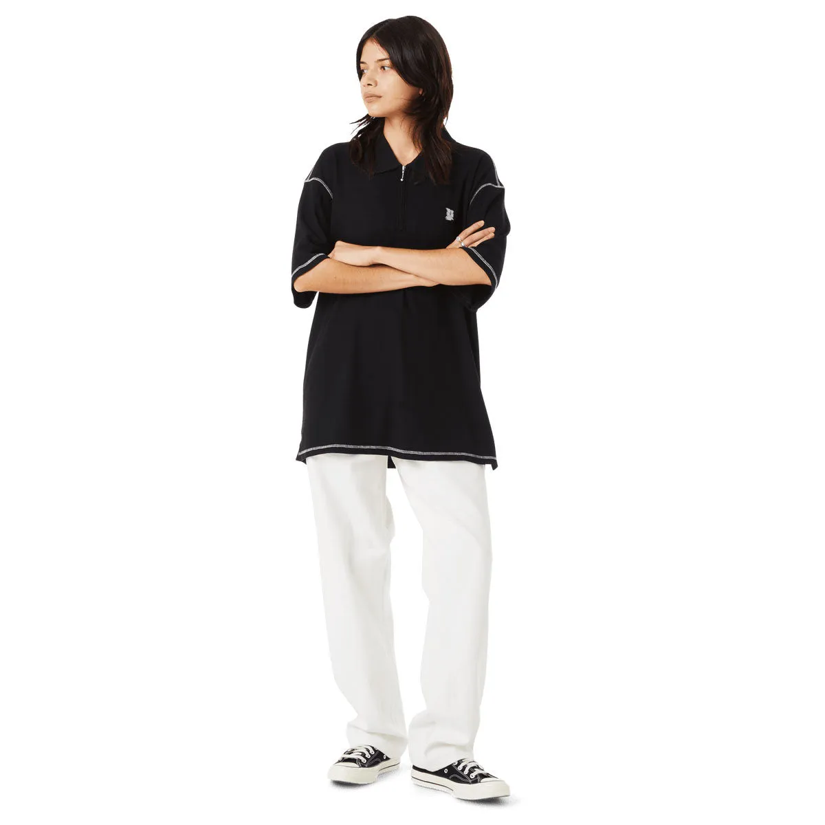 HUF Waffle Knit Contrast Polo Shirt - Black Breathable fabric Performance Fabric