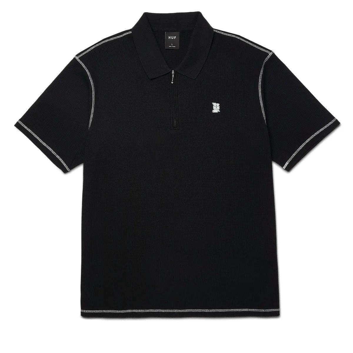 Multi Pocket Utility slim cut HUF Waffle Knit Contrast Polo Shirt - Black