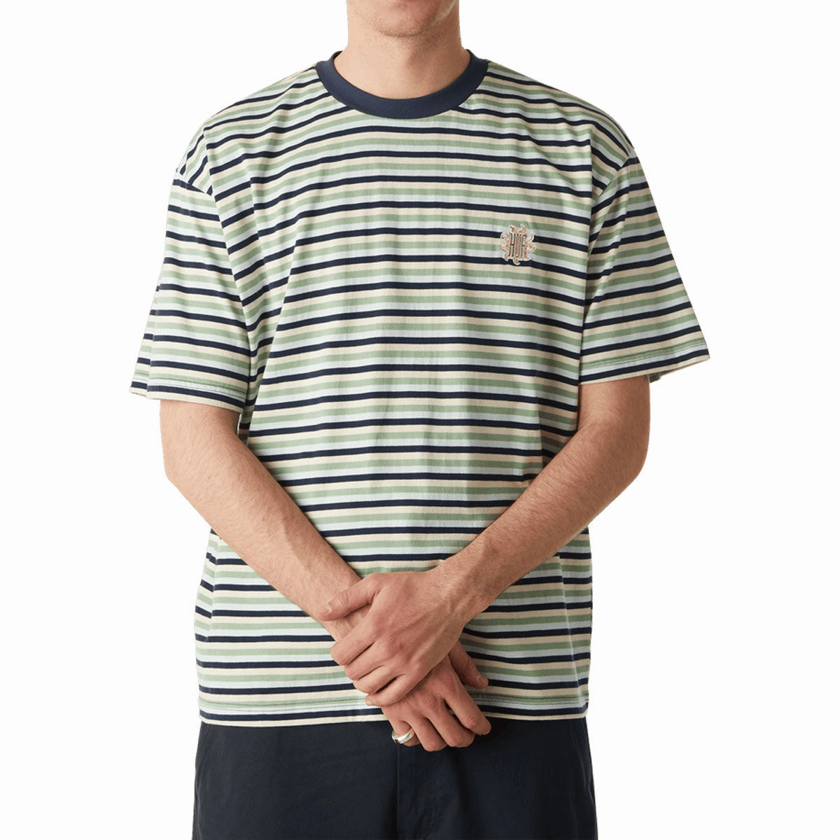 Stylish Essential HUF Apollo Striped Knit Boxy T-Shirt - Blue