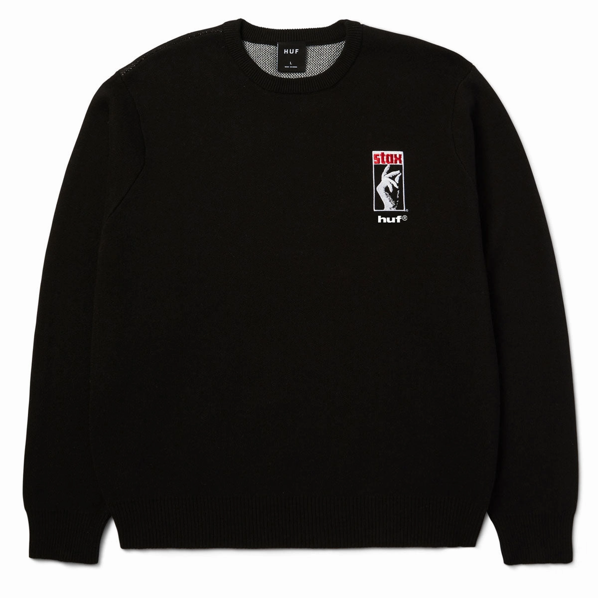 City Look Contrast Stitching Accents HUF Black Moses Knit Sweatshirt - Black
