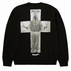 Drawstring Hood HUF Black Moses Knit Sweatshirt - Black