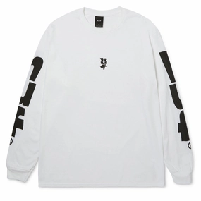 Non Irritating Collar Stylish and Fun HUF Megablast Long Sleeve T-Shirt - White
