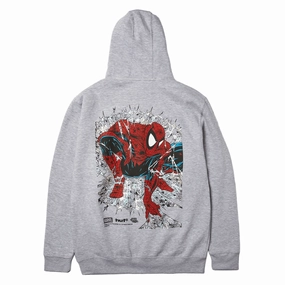 Multi Panel Construction Goat like HUF x Spiderman Arachknight Full Zip Hoodie - Heather Grey