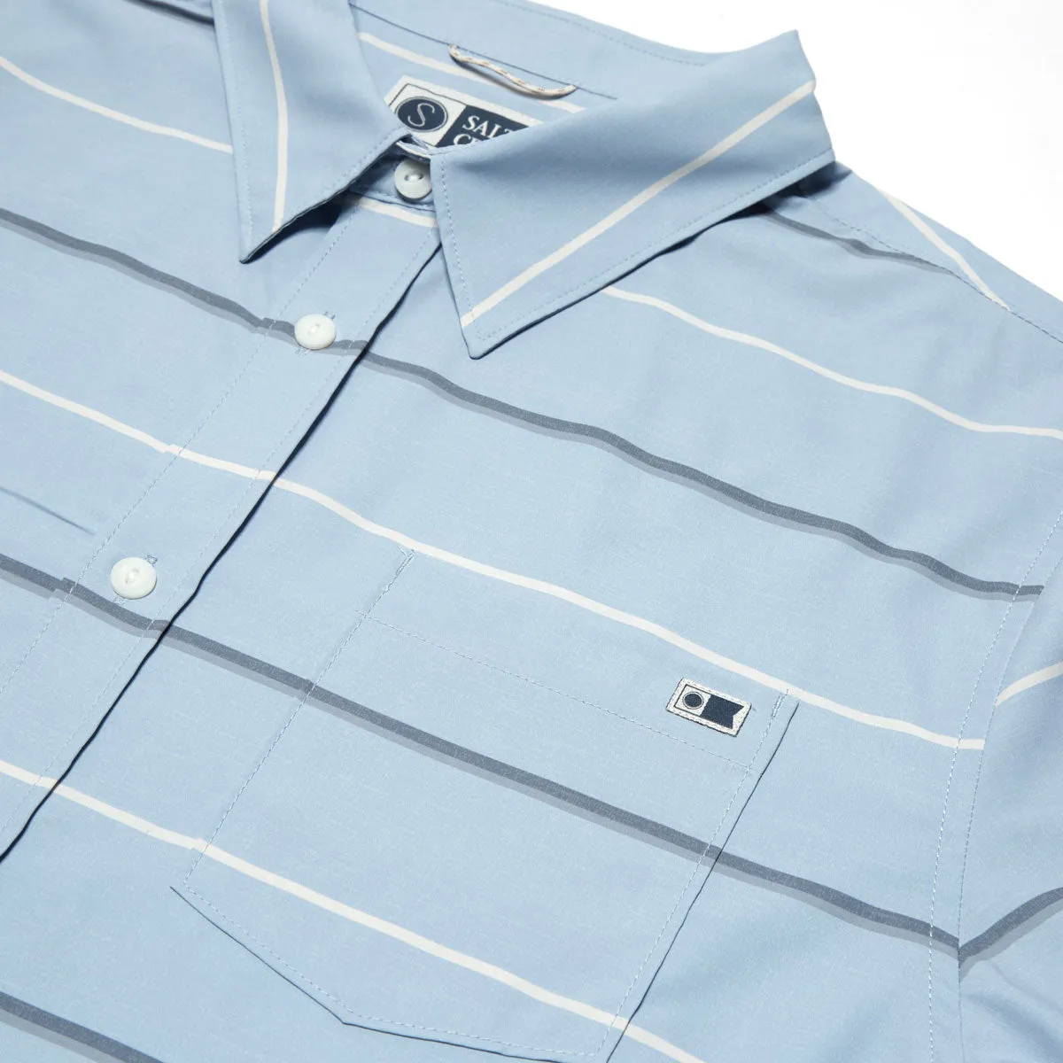 Salty Crew Skipper Tech Woven Shirt - Blue Fog Work Appropriate Reinforced Seams