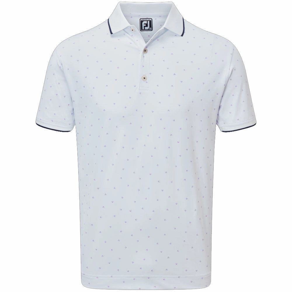 Relaxed Design Holiday Comfort Style FootJoy Push Play Print Pique Polo Shirt - White/Lavender