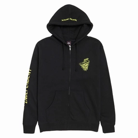 Contrast Stitching Accents Trend Style Independent Bratrud Notebook Zip Up Hoodie - Black