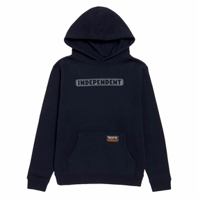 Kangaroo Pocket Trend-Driven Independent Youth Bar Logo Reflective Hoodie - Navy/Reflective