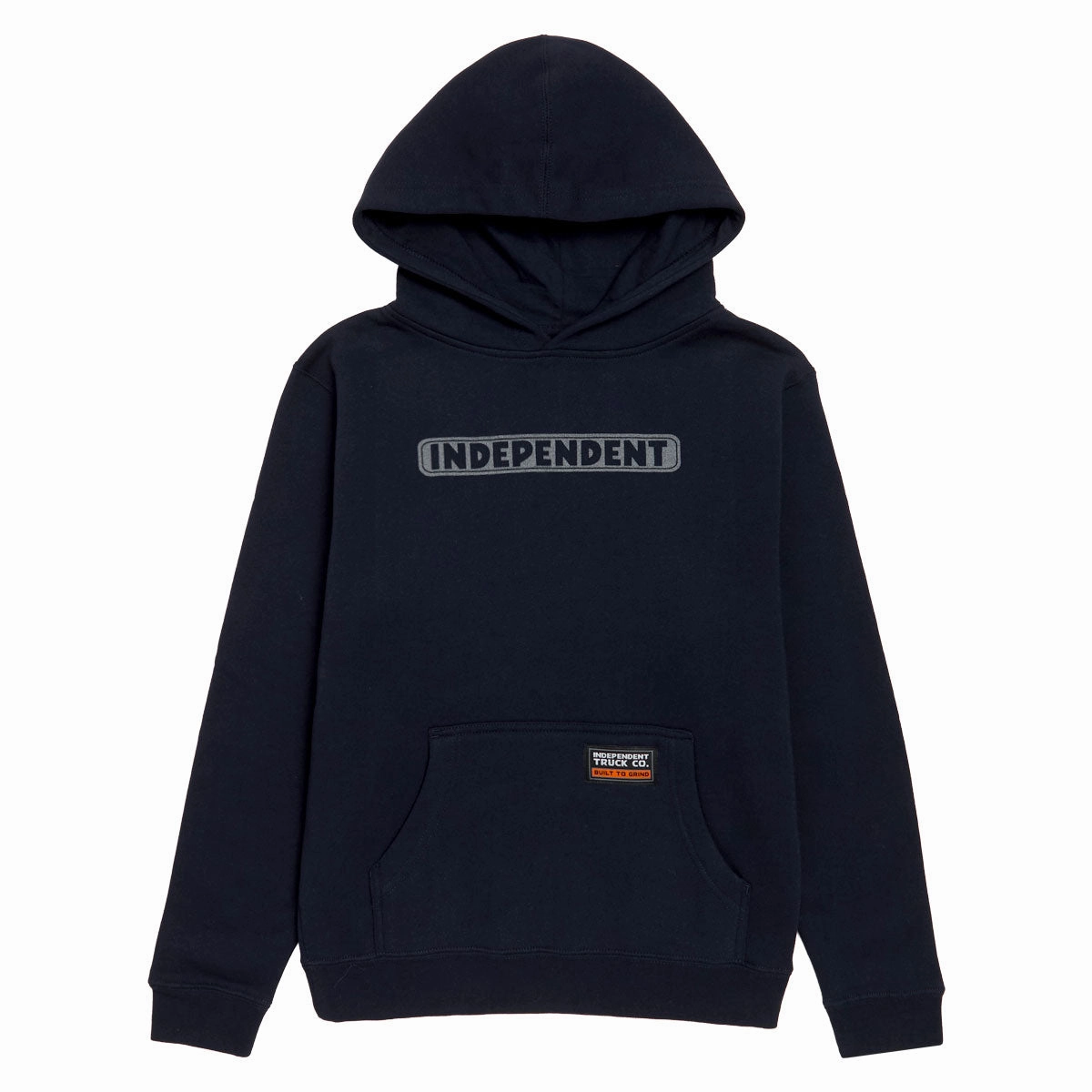 Kangaroo Pocket Trend-Driven Independent Youth Bar Logo Reflective Hoodie - Navy/Reflective