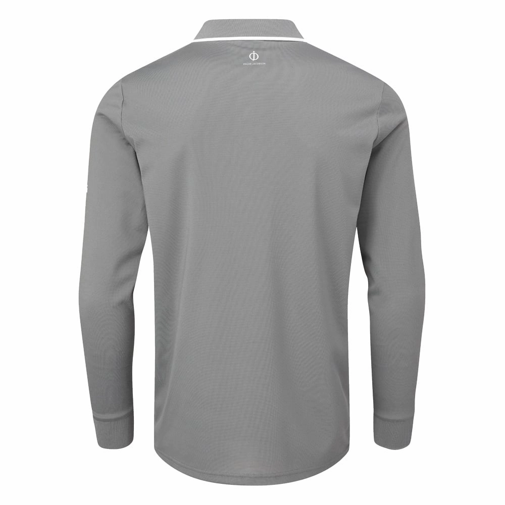 Oscar Jacobson Sheldon Long Sleeve Polo Shirt - Pewter Versatile Trend Curved Hem