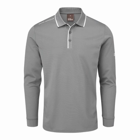 Oscar Jacobson Sheldon Long Sleeve Polo Shirt - Pewter Laser Cut Edges Perfectly Fit