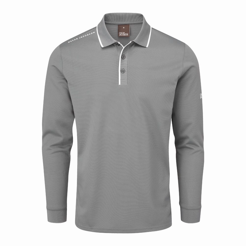 Oscar Jacobson Sheldon Long Sleeve Polo Shirt - Pewter Modern Outfit