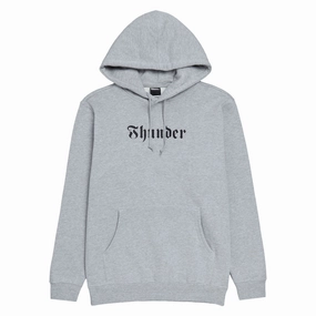 Thunder Script Hoodie - Heather Grey/Black Embroidery Spring Layer
