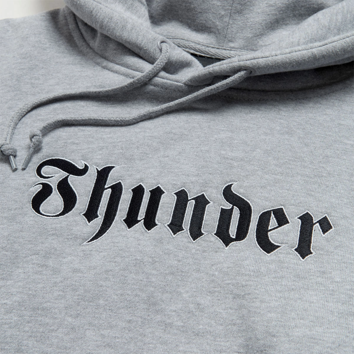 Thunder Script Hoodie - Heather Grey/Black Embroidery Staycation Essential Gift worthy