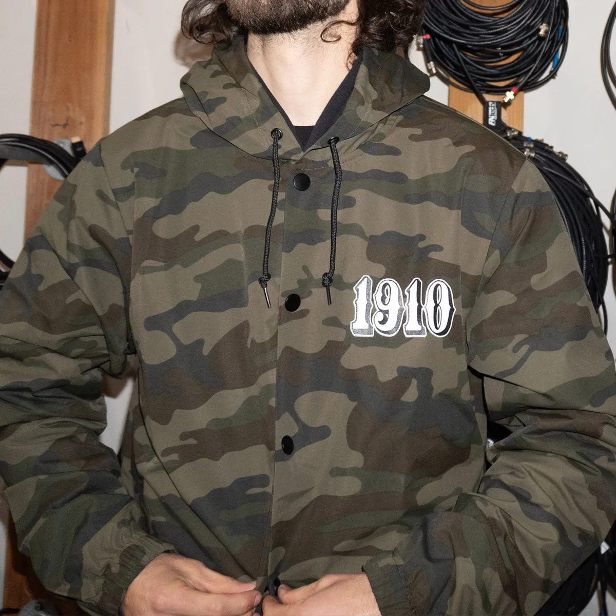 1910 OG Font Hooded Coaches Jacket - Camo Snap Closure System