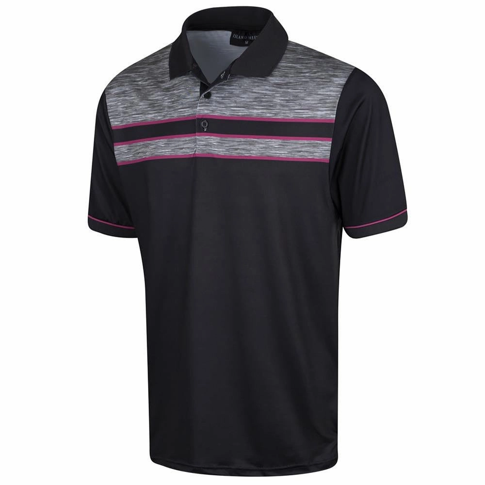 Cotton Blend Sleeveless freedom Island Green Chest Panel Polo Shirt - Black