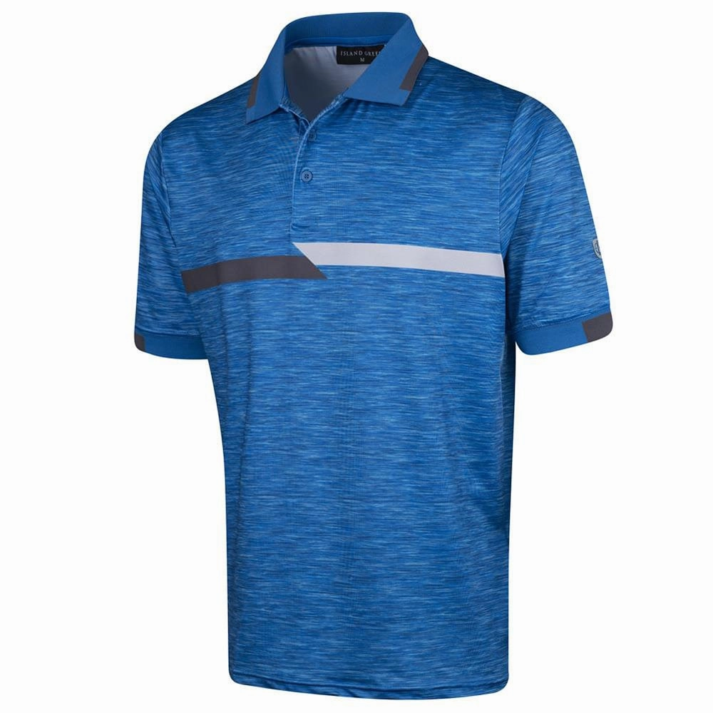 Island Green Chest Stripe Polo Shirt - Mid-Blue Marl Soft Layer