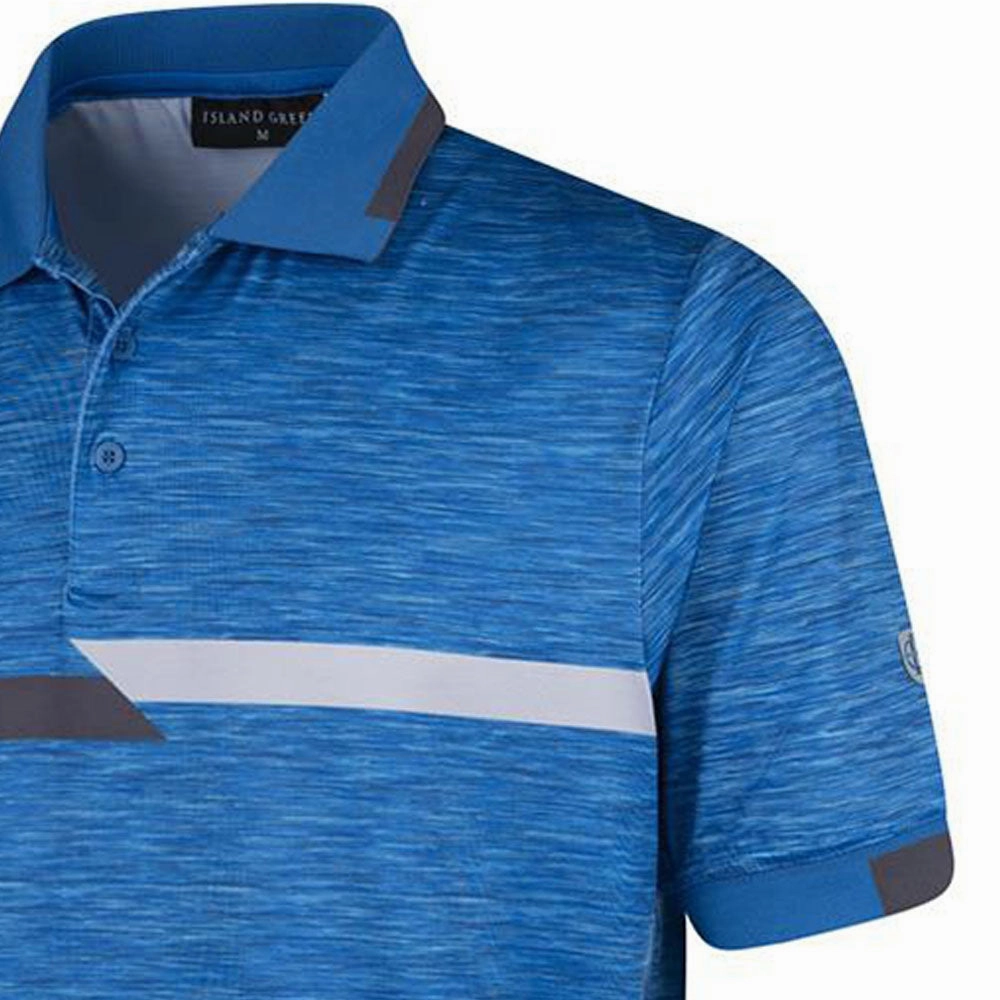 Trendy Vibe Anti Pilling Surface Island Green Chest Stripe Polo Shirt - Mid-Blue Marl