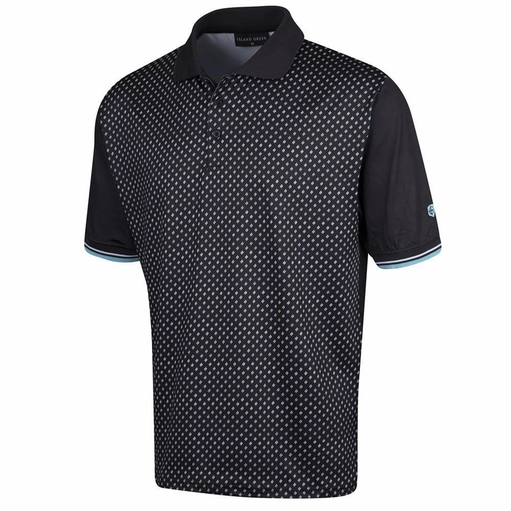 Odor Control Finish Island Green Diamond Print Polo Shirt - Black