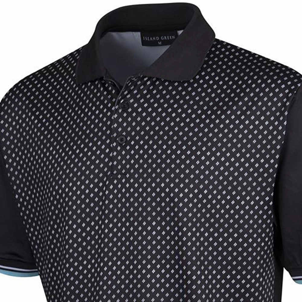 Anti-bacterial Island Green Diamond Print Polo Shirt - Black