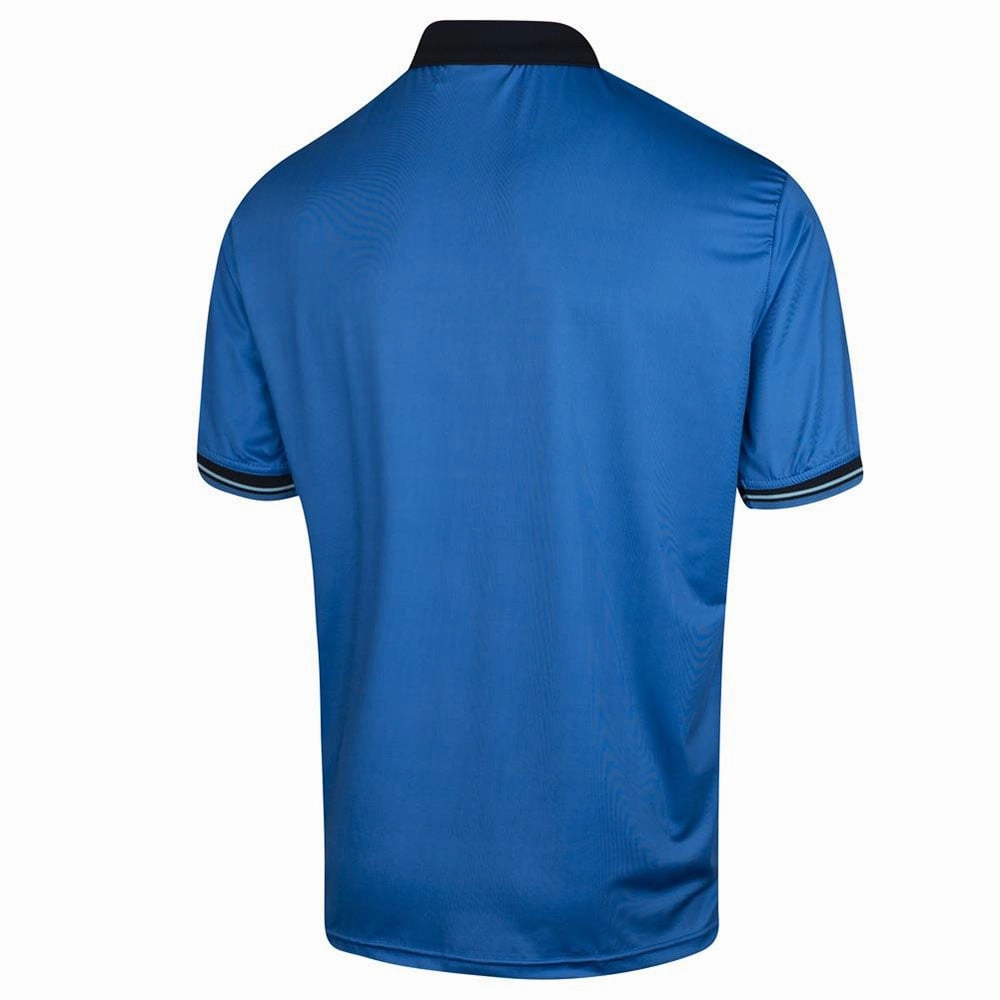 Island Green Diamond Print Polo Shirt - Mid-Blue Flattering Cut Laser Cut Edges