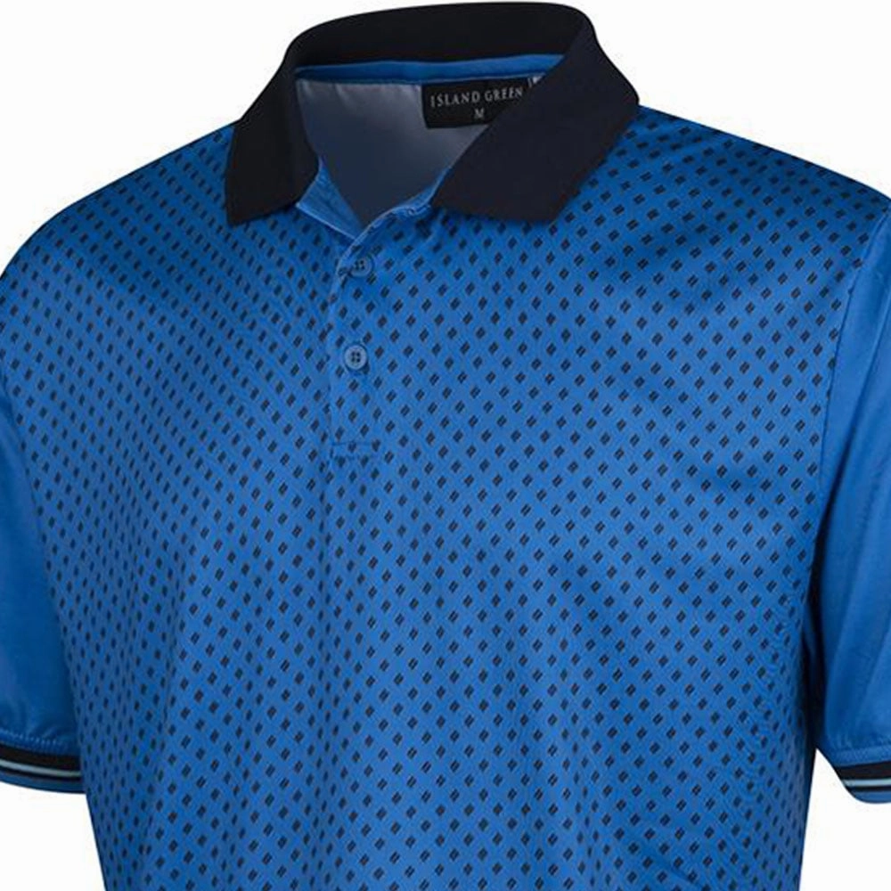 Island Green Diamond Print Polo Shirt - Mid-Blue Non Toxic Printing Flattering Design