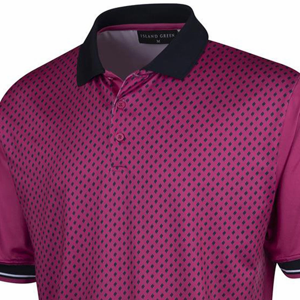 Cool Vibes Brushed Interior Lining Island Green Diamond Print Polo Shirt - Mulberry