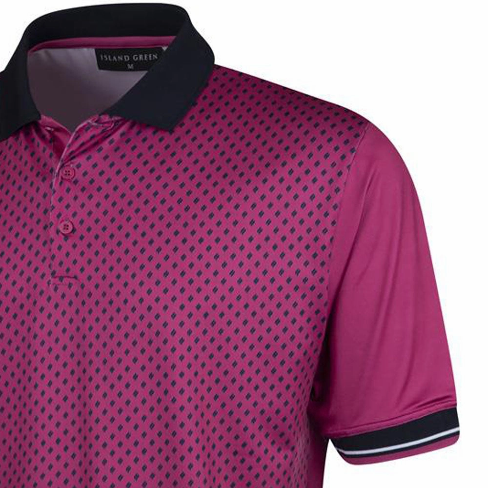 Pocket Design Island Green Diamond Print Polo Shirt - Mulberry