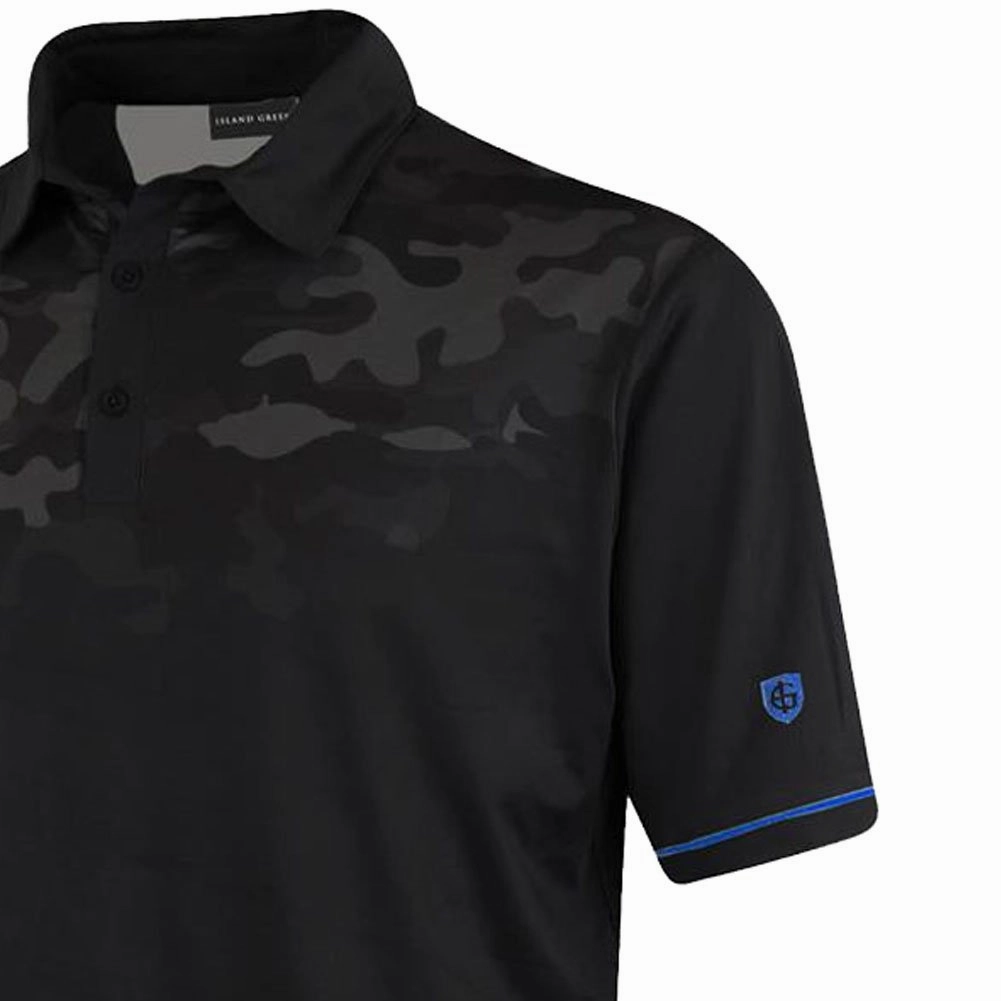 DoubleStitchedHem Island Green Graded Camo Print Polo Shirt - Black Camo