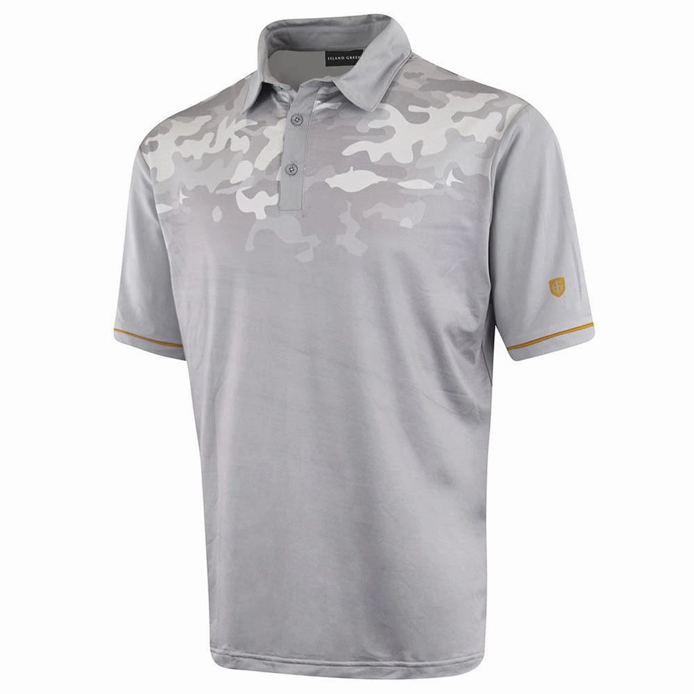 Timeless Comfort Wear monochromatic Island Green Graded Camo Print Polo Shirt - Grey Camo