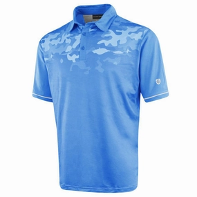 Stretch Jersey Knit Island Green Graded Camo Print Polo Shirt - Mid-Blue Camo