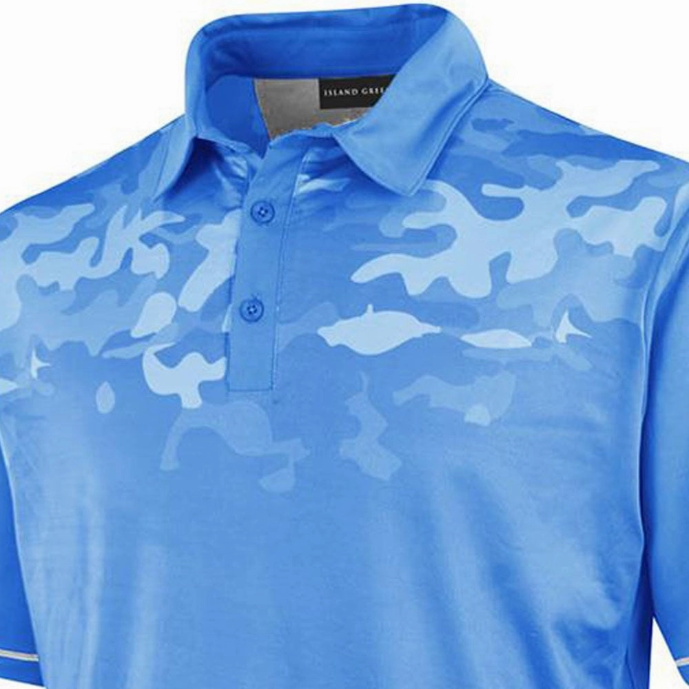 Simple Yet Elegant BreathableMaterial Island Green Graded Camo Print Polo Shirt - Mid-Blue Camo