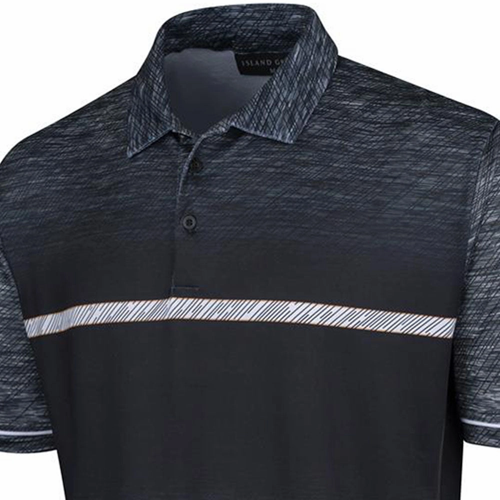 Island Green Gradient Print Polo Shirt - Black Marl Classic Layering AllDay Comfort