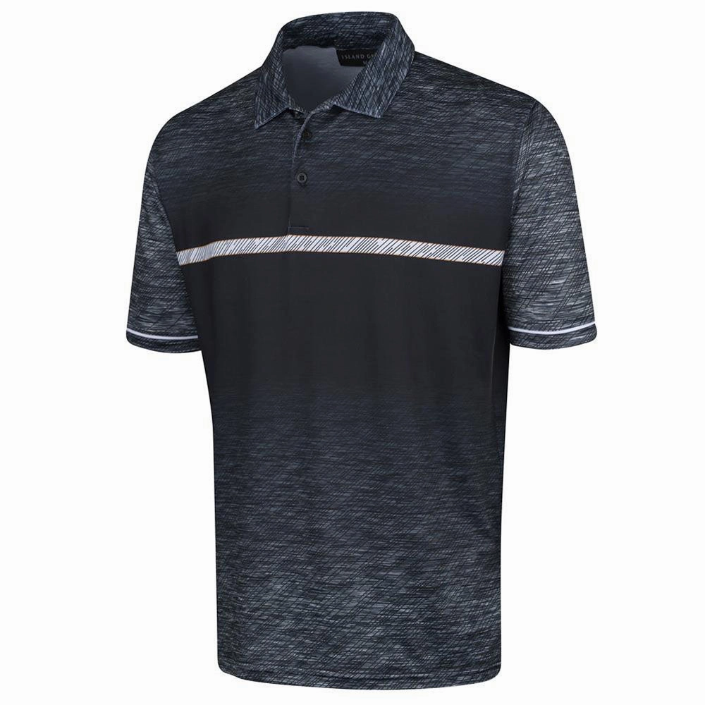 Island Green Gradient Print Polo Shirt - Black Marl Relaxed Comfort Look EasyCareFabric