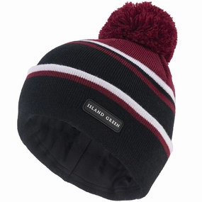 Newsboy cap Modern Comfort Island Green Knitted Bobble Hat With Inner Band And Pompom - Black/Deep Red