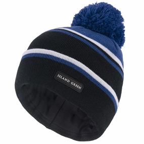 All terrain family event Island Green Knitted Bobble Hat With Inner Band And Pompom - Black/Navy