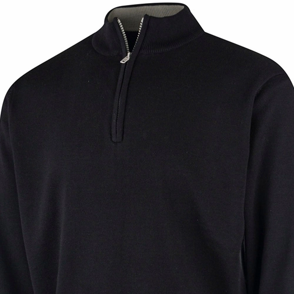 Timeless Minimal Island Green Lined Knitted Sweater With Pop Zip - Black