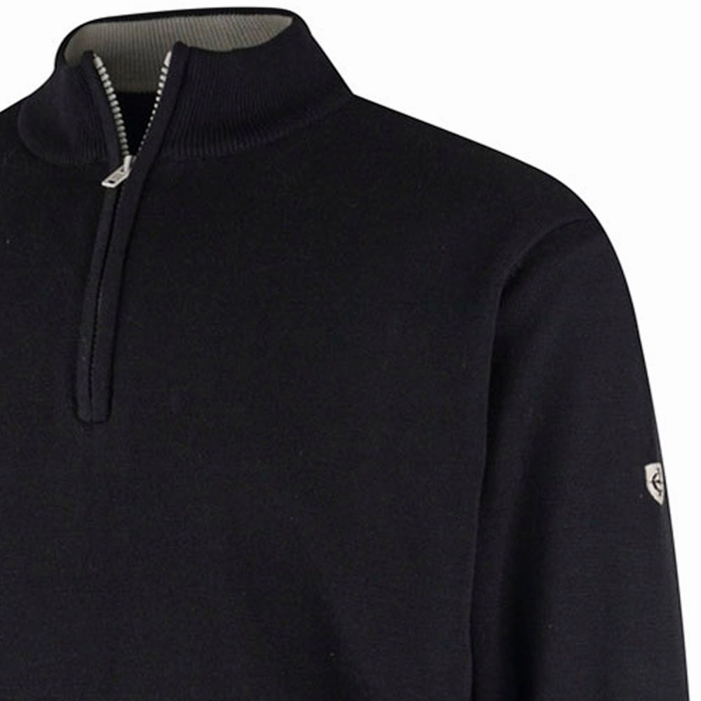 Island Green Lined Knitted Sweater With Pop Zip - Black Embroidered Logo Water Resistant