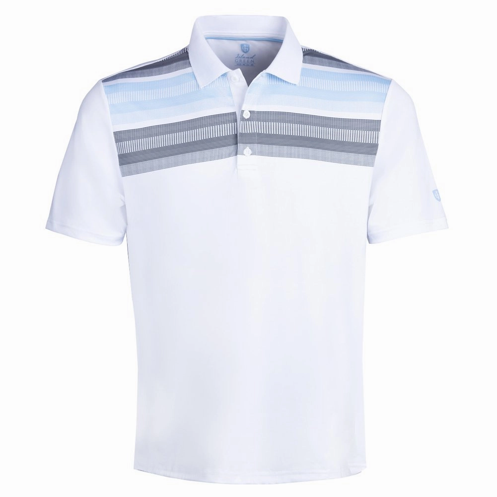 StretchReinforcedArmholes Island Green Matrix Print Polo Shirt - White/Sky/Grey