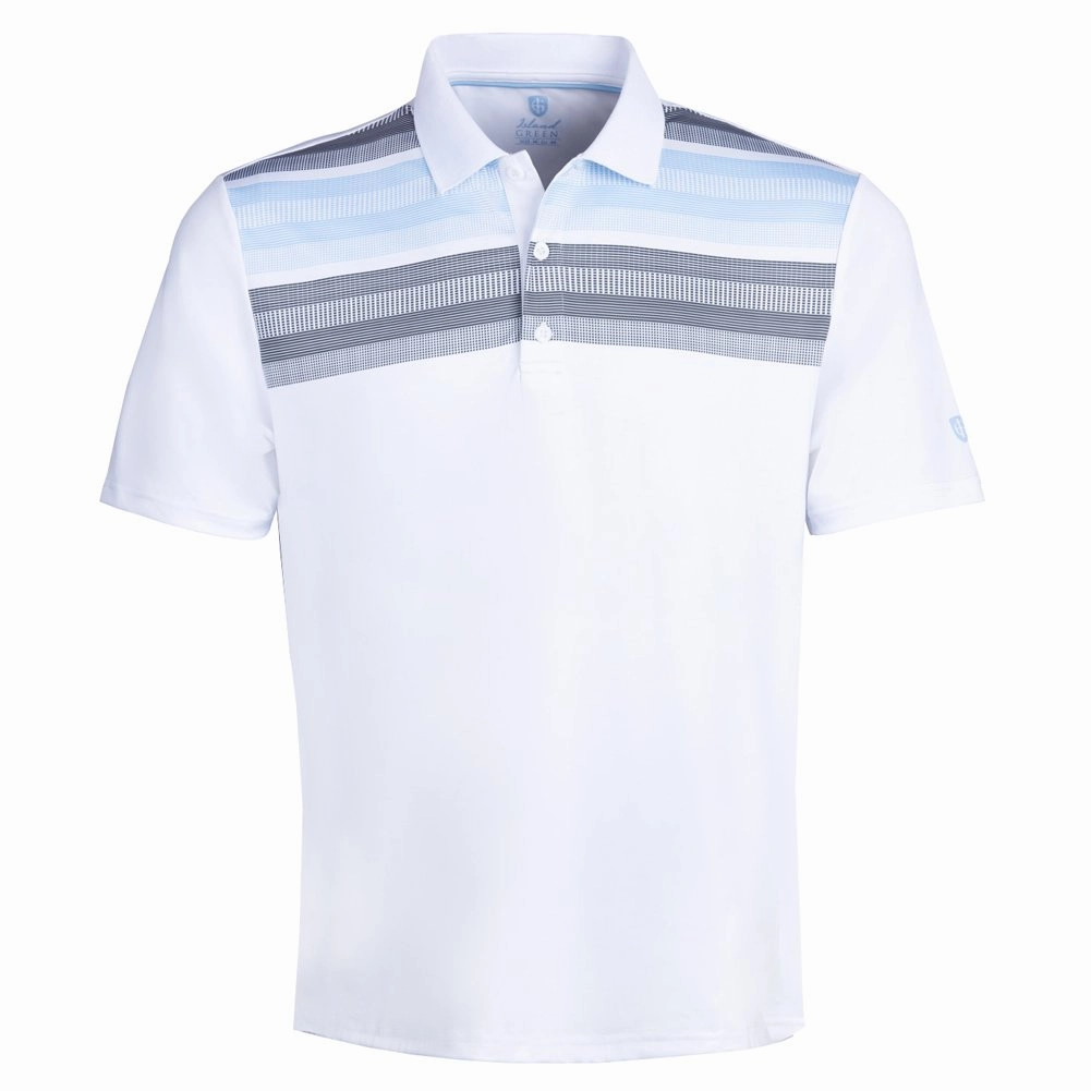 Island Green Matrix Print Polo Shirt - White/Sky/Grey Trendy Casual Wear Dimensional Stability Weave