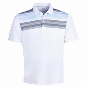 Island Green Matrix Print Polo Shirt - White/Sky/Grey Trendy Casual Wear Dimensional Stability Weave