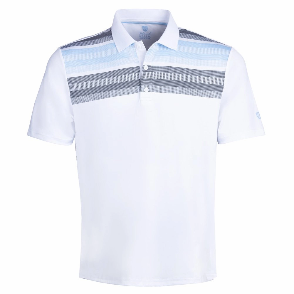 High-End Quality Island Green Matrix Print Polo Shirt - White/Sky/Grey